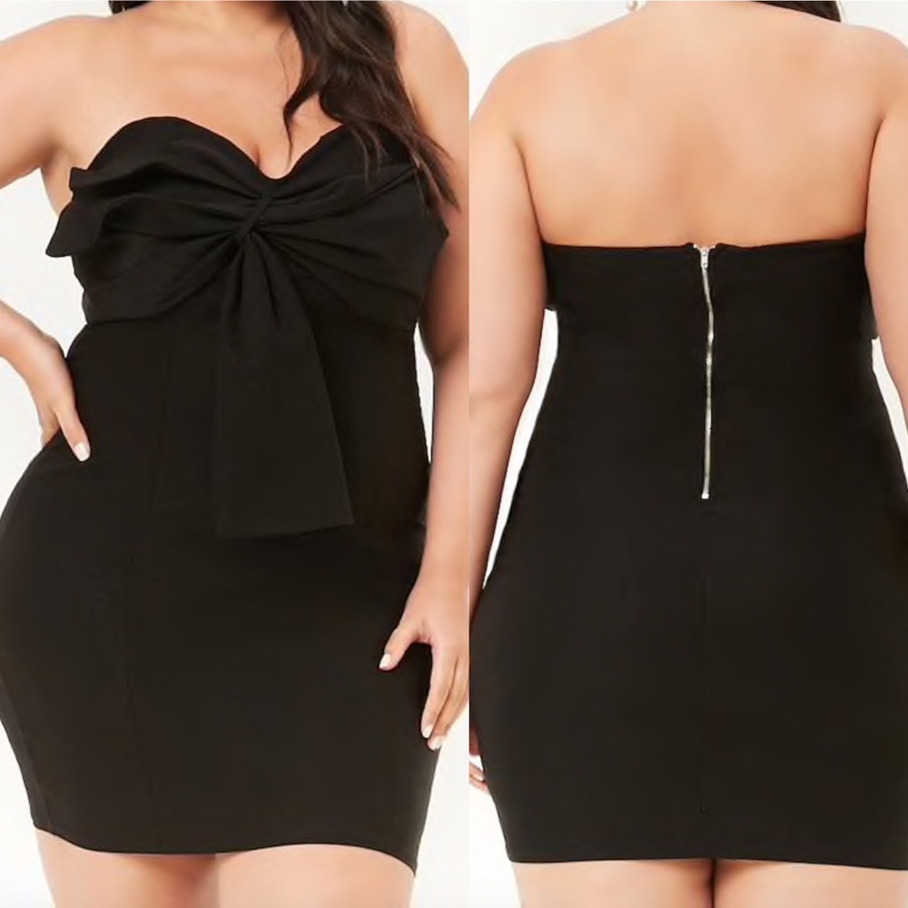 Plus size bow front strapless dress